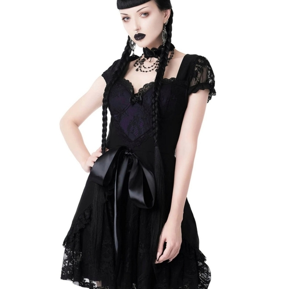 Killstar Dresses & Skirts - Killstar | Hocus Pocus Gothic Witch Lace Bow Dress in Plum Black NEW Size XXL